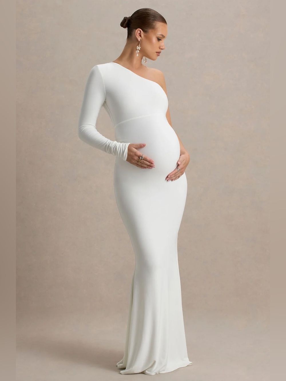 Club L London HELOISE White Asymmetric One-Sleeve Maternity Maxi Dress NWT 10